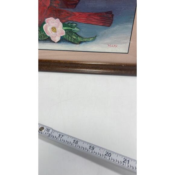 Folk Art Cardinal by WulFF Orignal Art Wildlife Bird Professional Framed - Picture 6 of 8